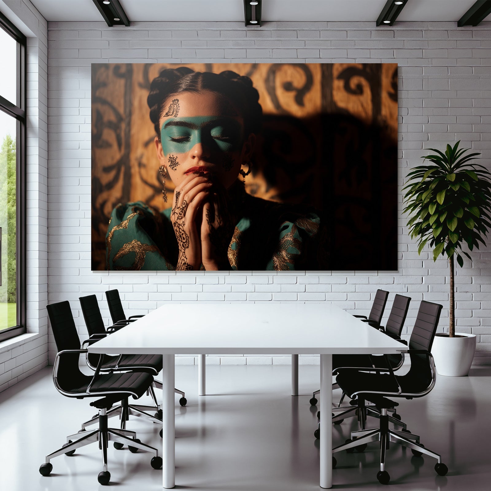 Teal Gesichtsmalerei Henna Designs Kunstvolles Gewand Introspektiv