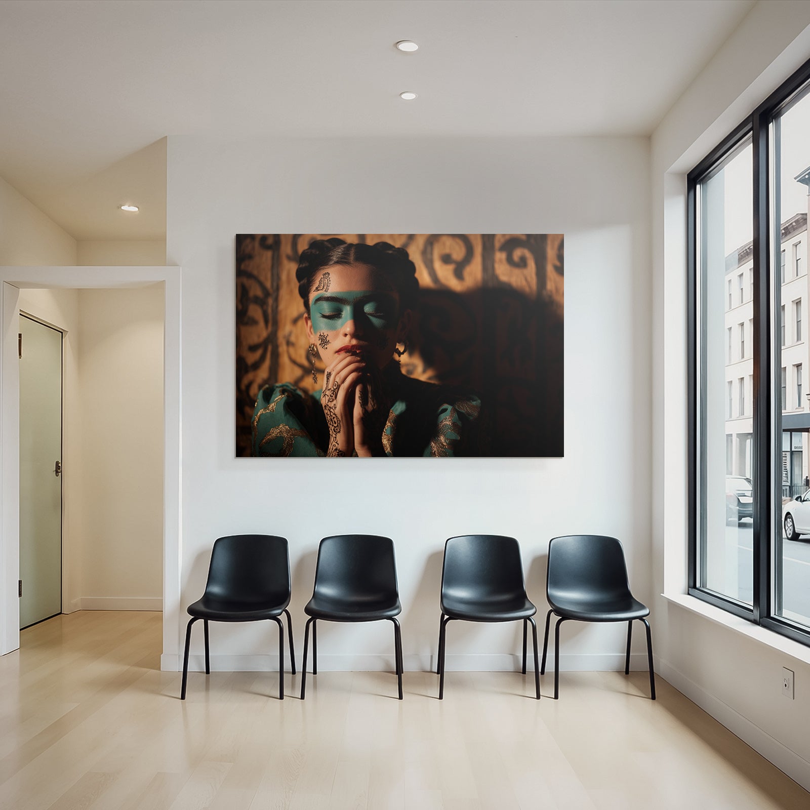 Teal Gesichtsmalerei Henna Designs Kunstvolles Gewand Introspektiv