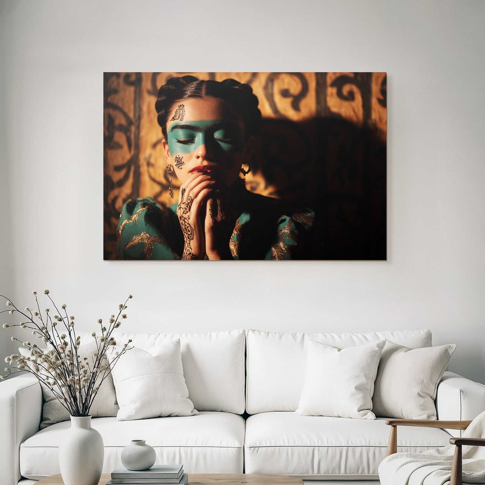 Teal Gesichtsmalerei Henna Designs Kunstvolles Gewand Introspektiv
