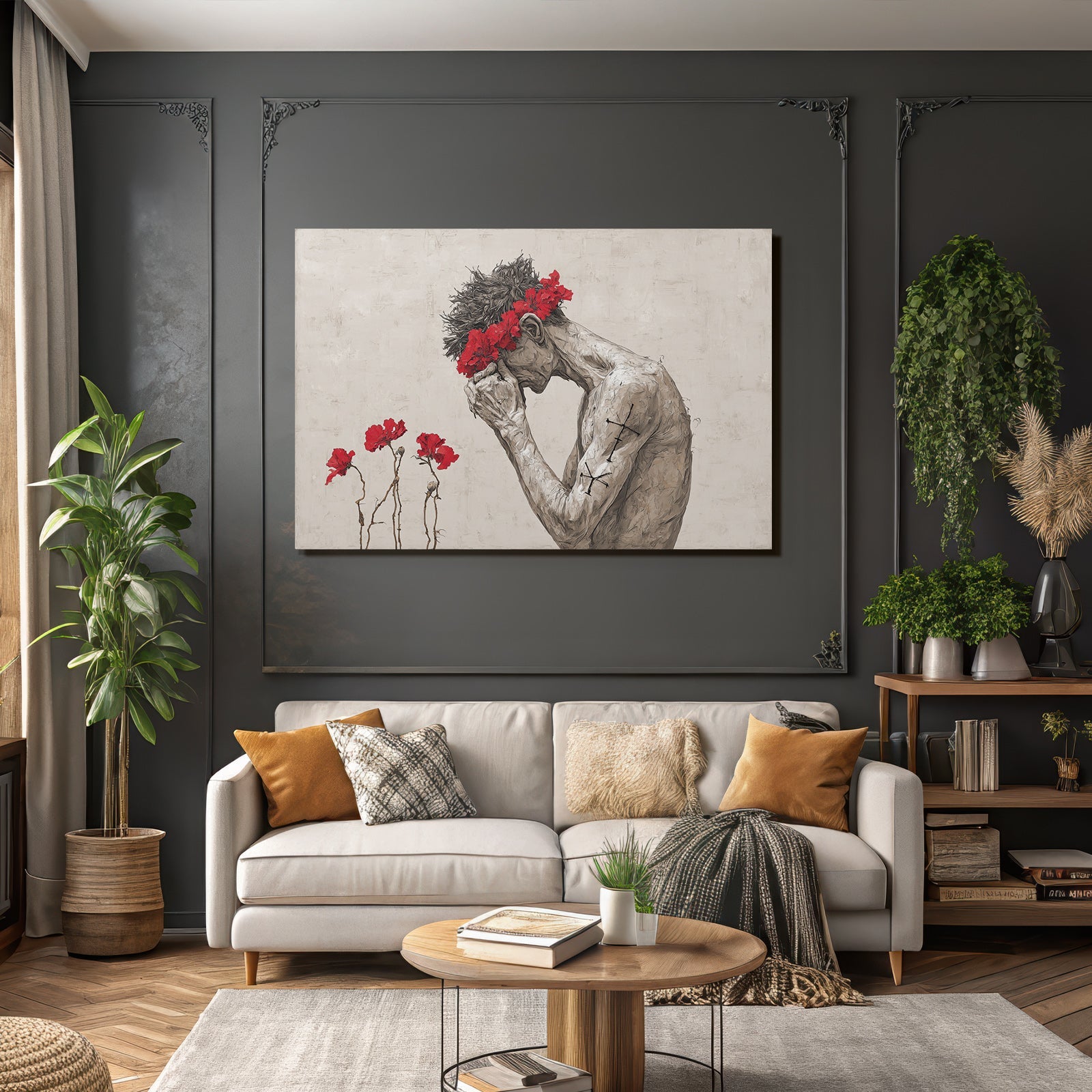 Traurige Figura Mit Blumenkrone Kontemplation