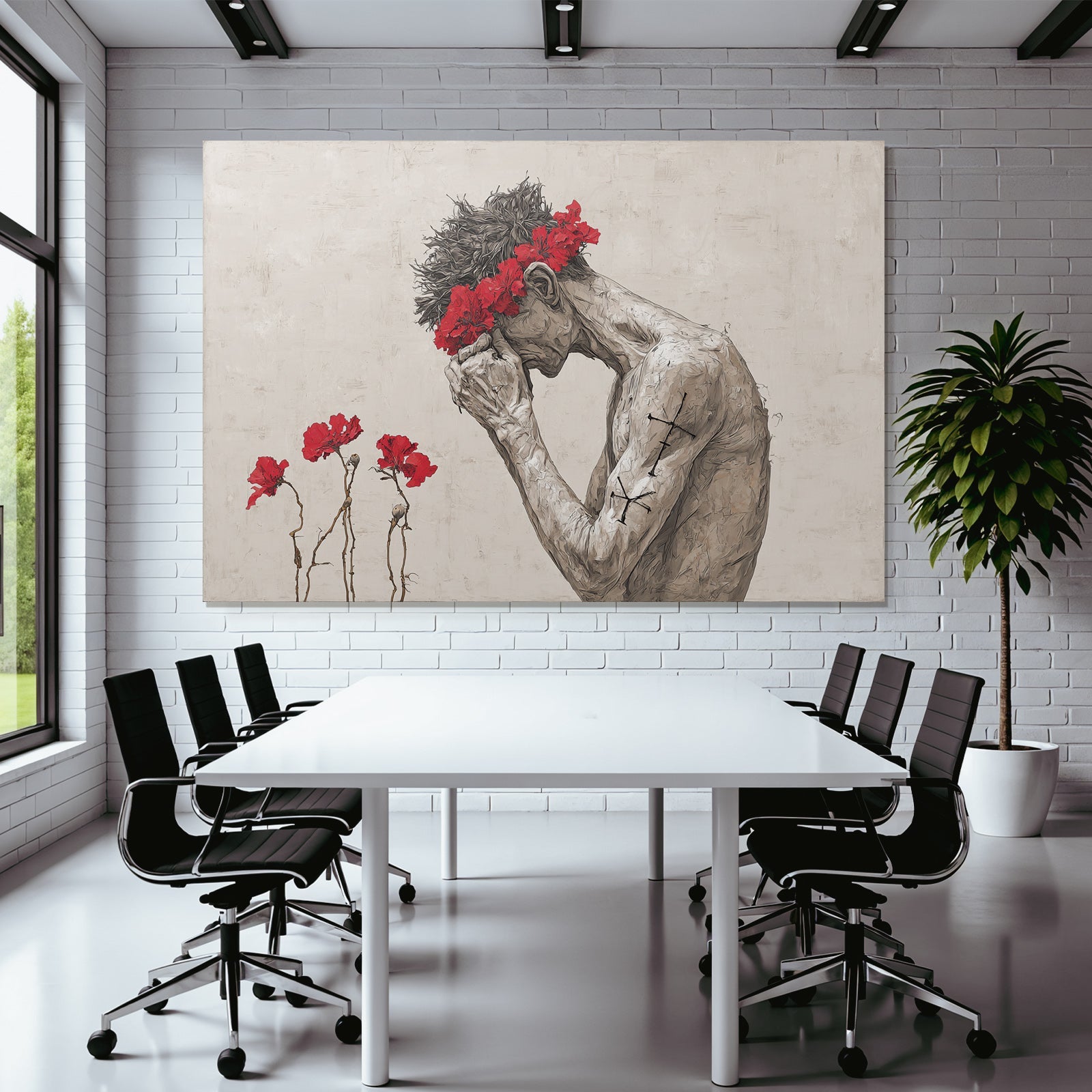 Traurige Figura Mit Blumenkrone Kontemplation