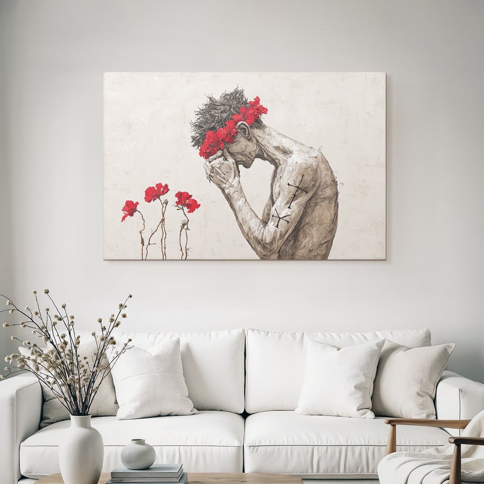 Traurige Figura Mit Blumenkrone Kontemplation