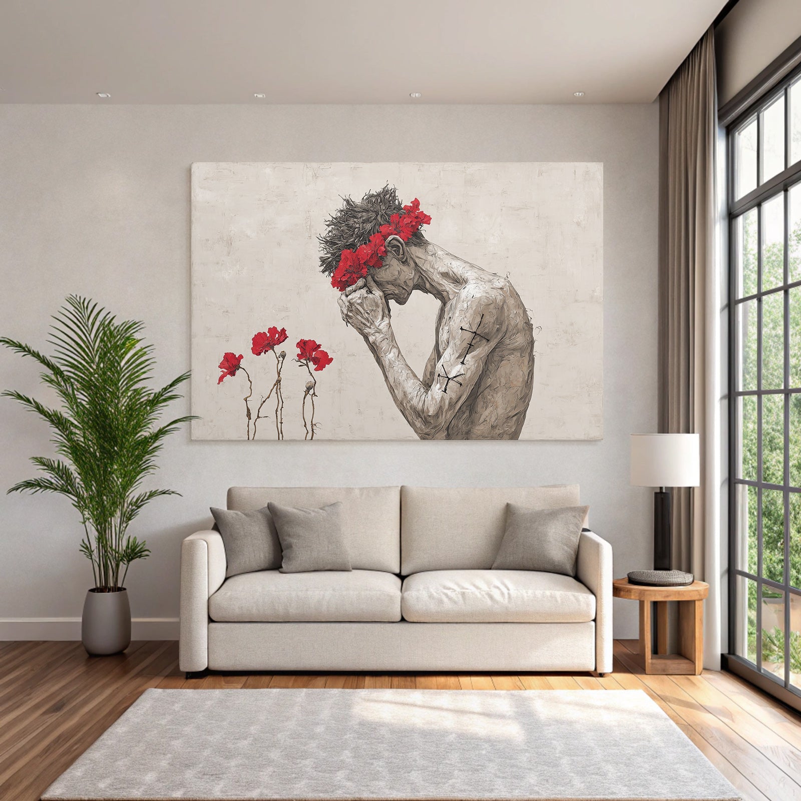 Traurige Figura Mit Blumenkrone Kontemplation