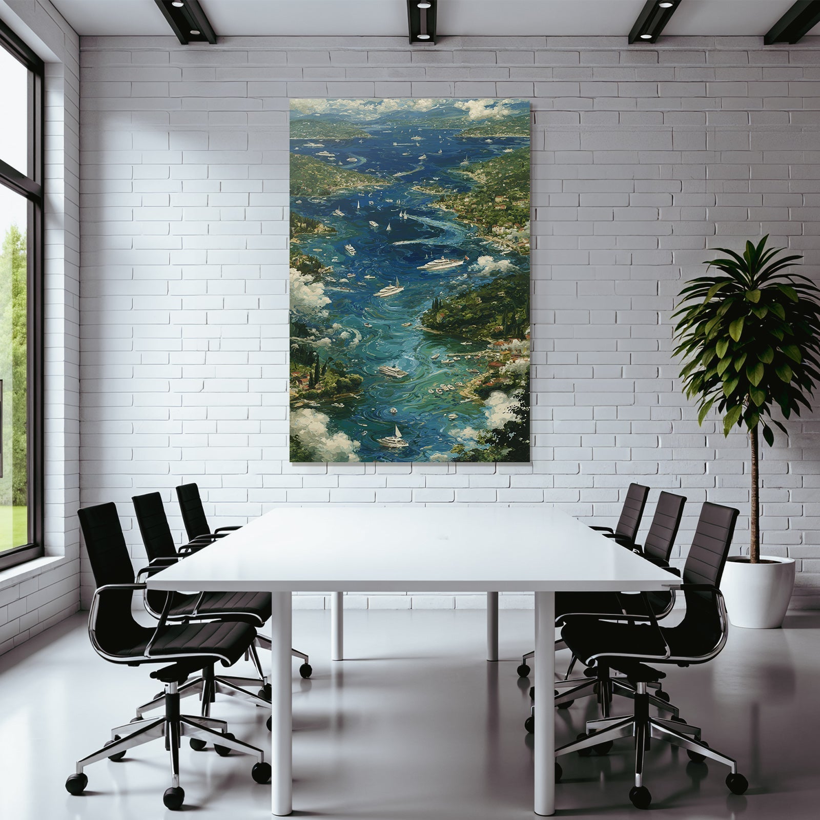 Küstenansicht Mit Booten Und Yachten Impressionistische Malerei