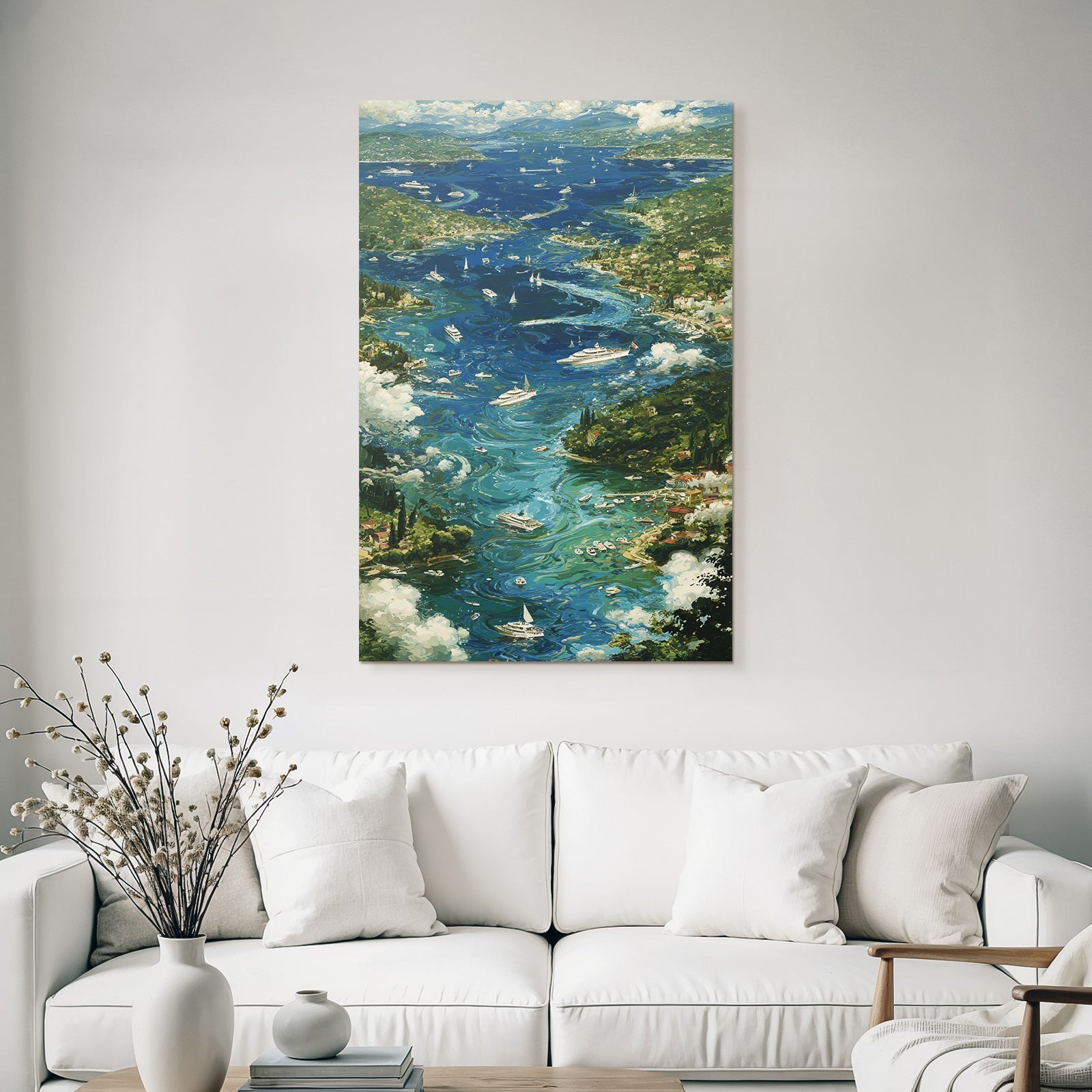 Küstenansicht Mit Booten Und Yachten Impressionistische Malerei