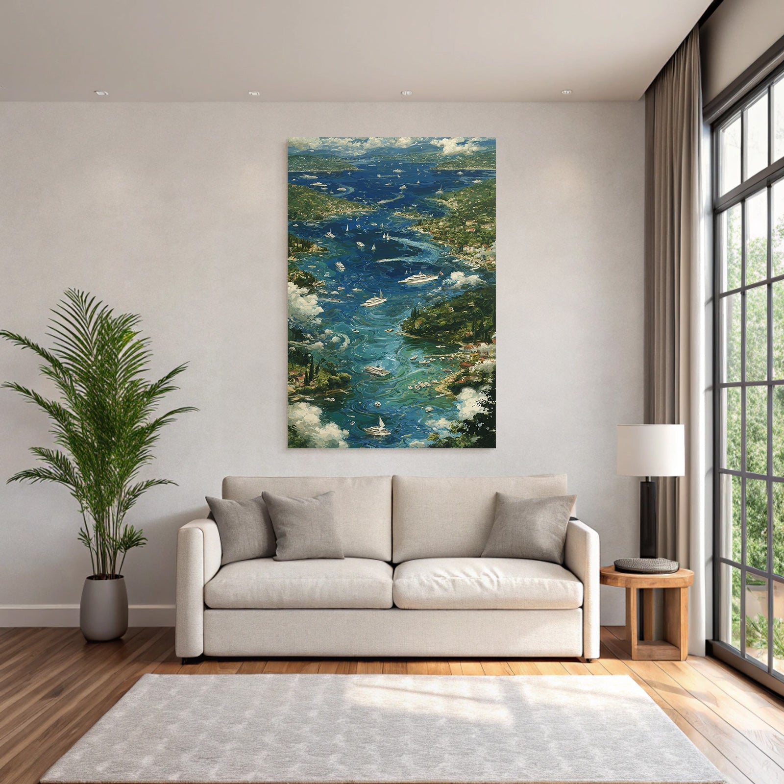 Küstenansicht Mit Booten Und Yachten Impressionistische Malerei