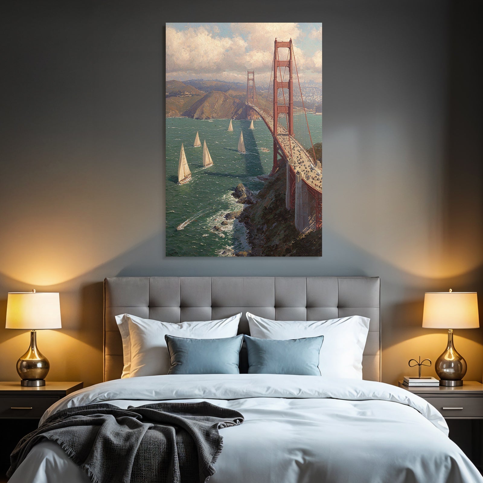 Berühmte Brücke Mit Segelschiffen Und Mountains Landschaft