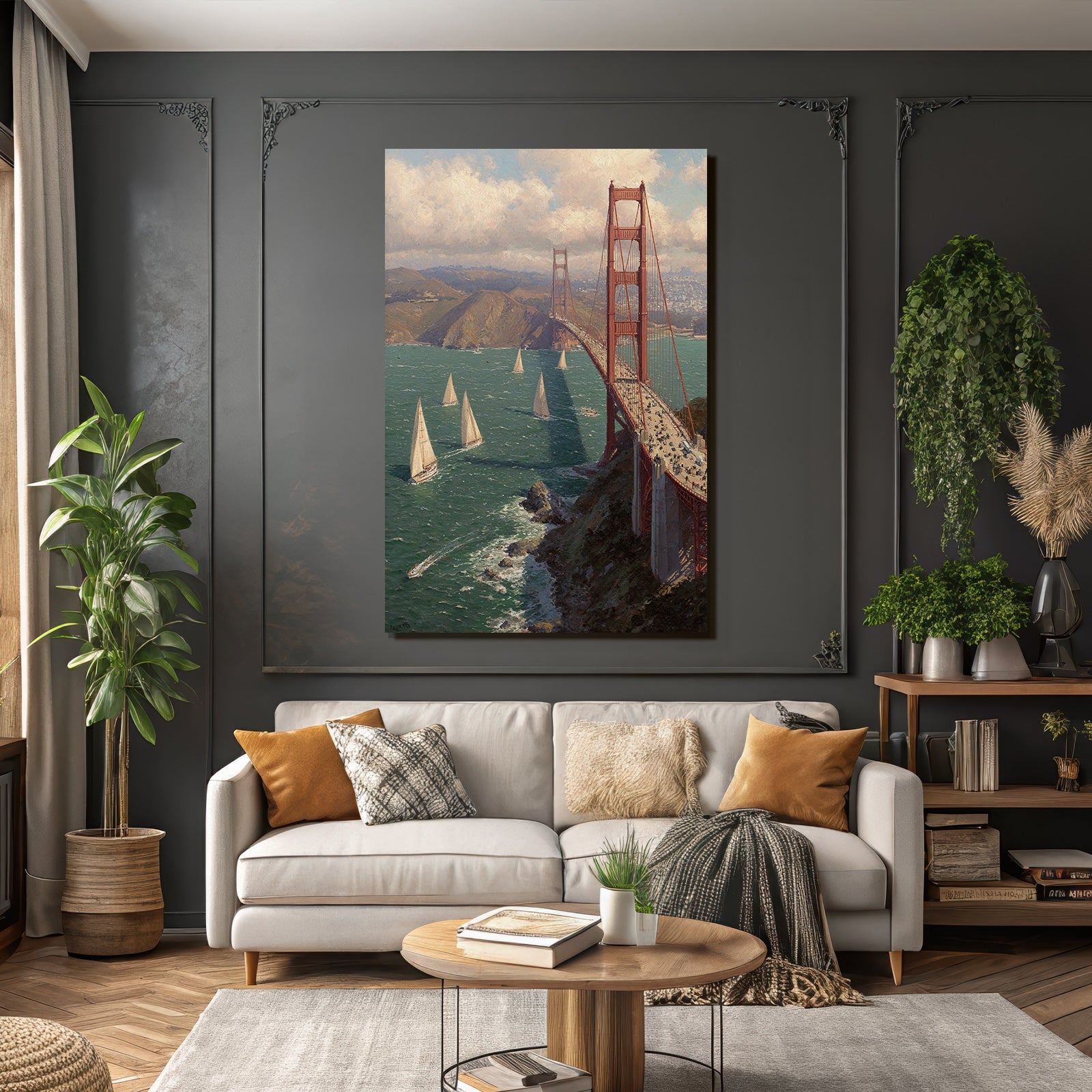Berühmte Brücke Mit Segelschiffen Und Mountains Landschaft
