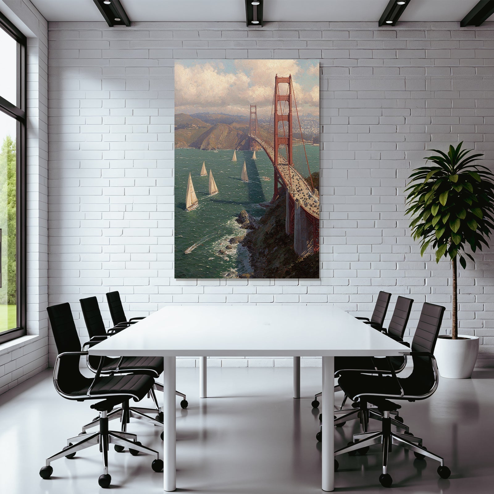 Berühmte Brücke Mit Segelschiffen Und Mountains Landschaft