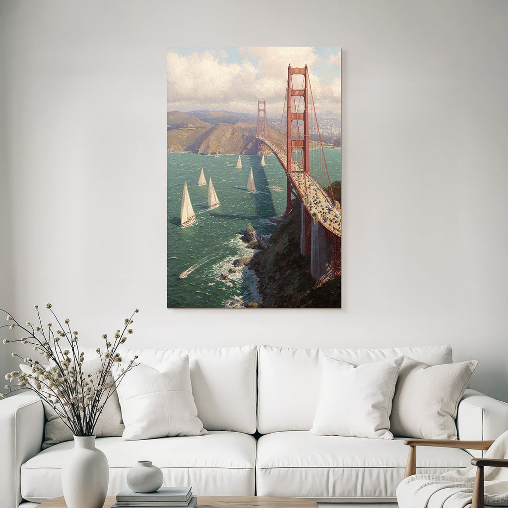 Berühmte Brücke Mit Segelschiffen Und Mountains Landschaft