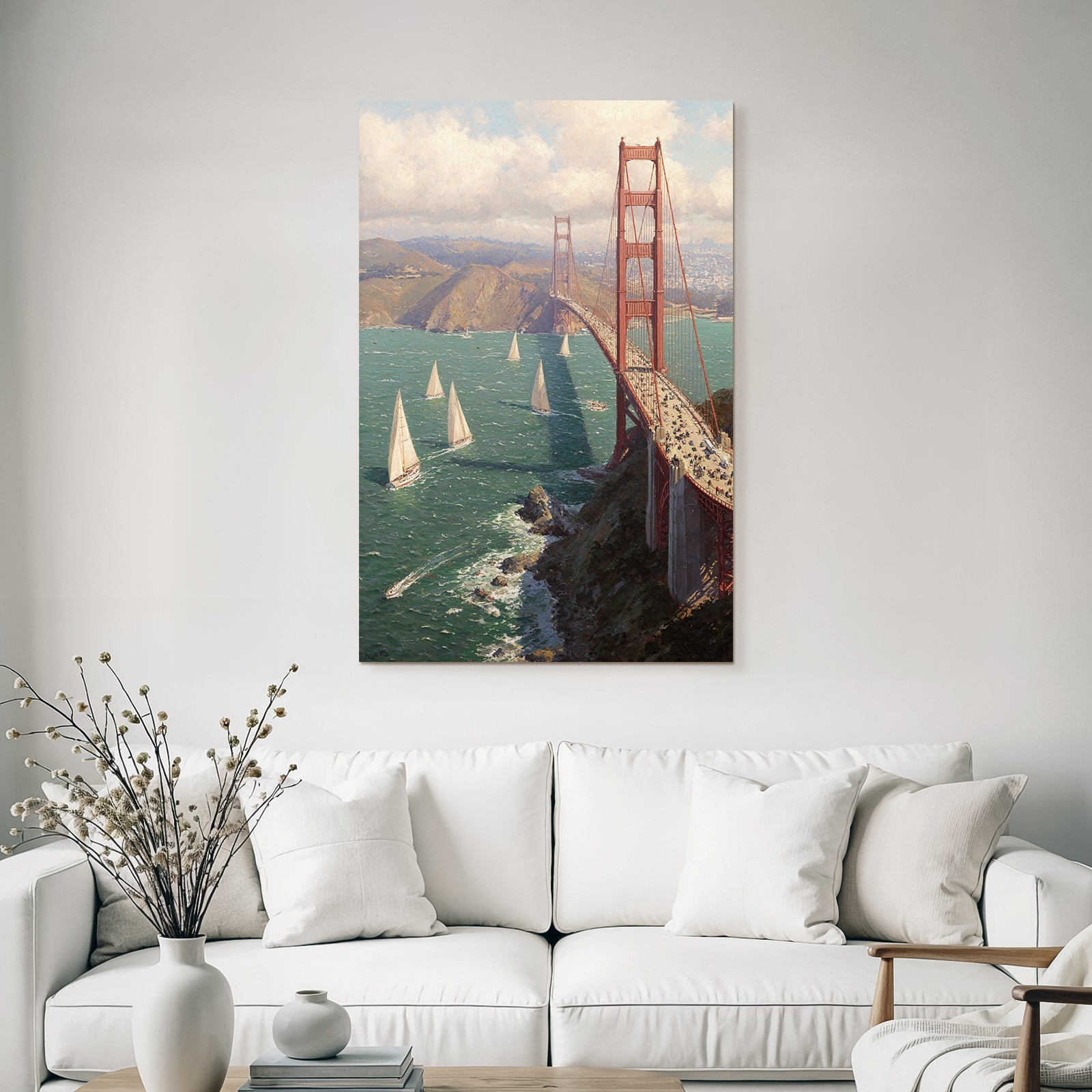 Berühmte Brücke Mit Segelschiffen Und Mountains Landschaft