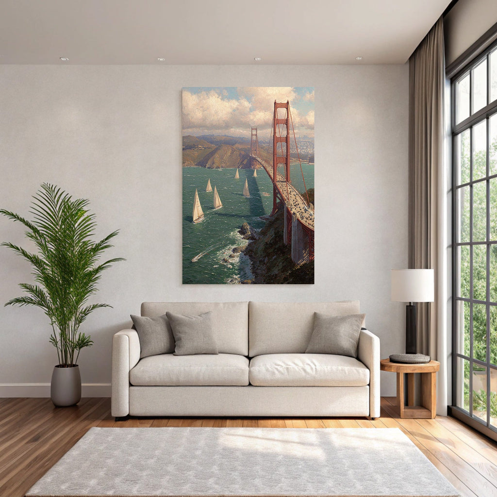 Berühmte Brücke Mit Segelschiffen Und Mountains Landschaft