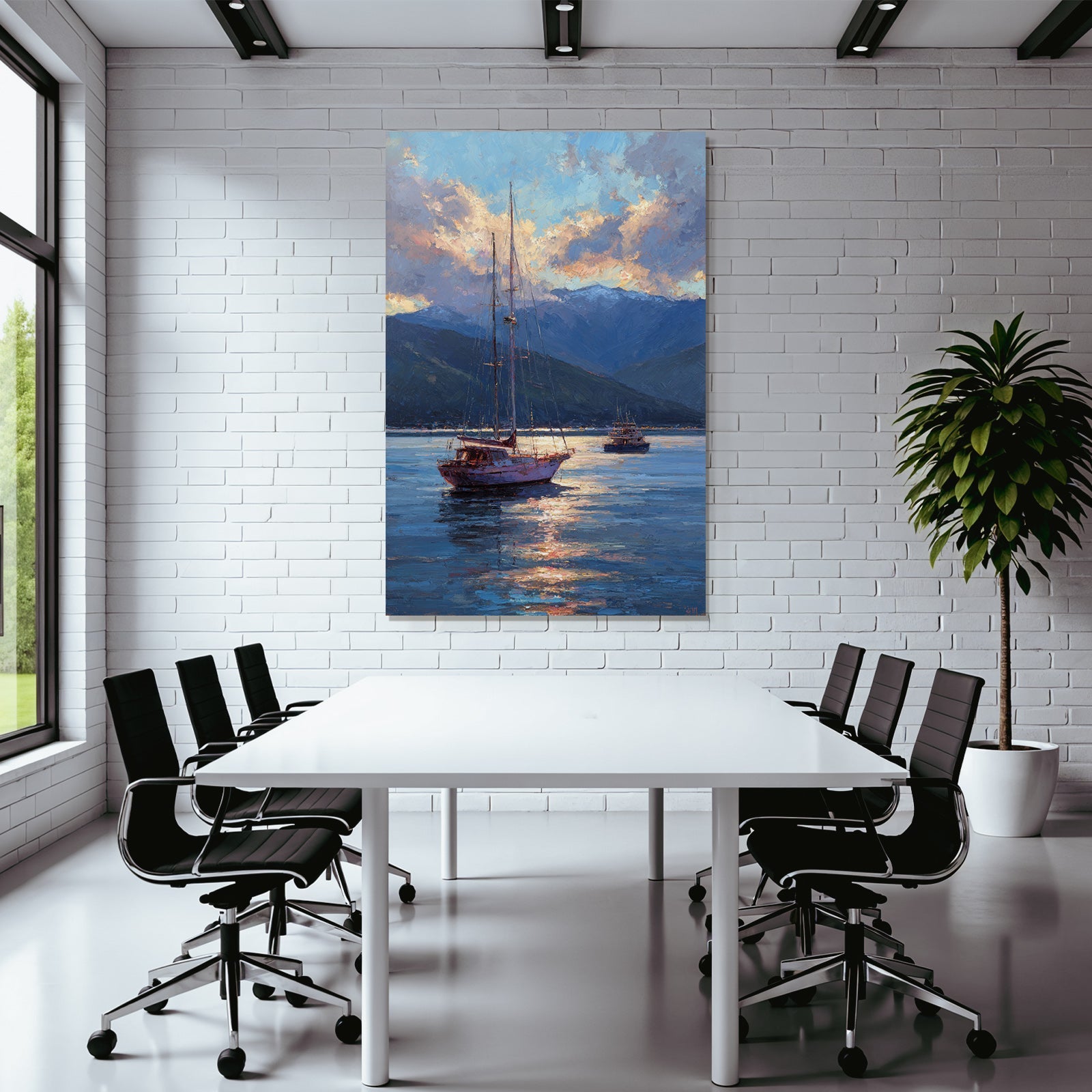 Friedliche Seelandschaft Mit Segelyachten Und Bergen Im Hintergrund