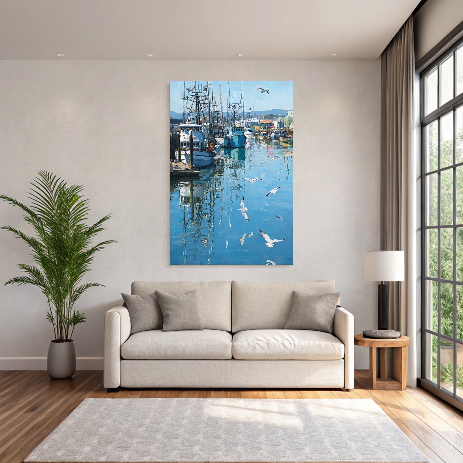 Lebendige Hafen Szene Mit Fischerei Booten Unter Blaüm Himmel