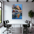 Lebendiger Hafen Mit Booten Und Klippen Impressionistische Malerei