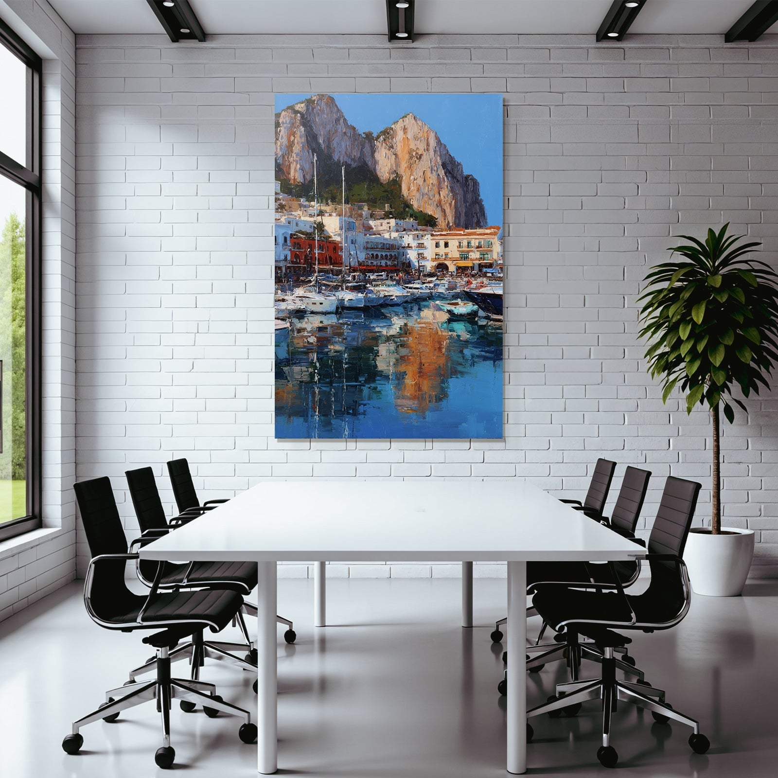 Lebendiger Hafen Mit Booten Und Klippen Impressionistische Malerei