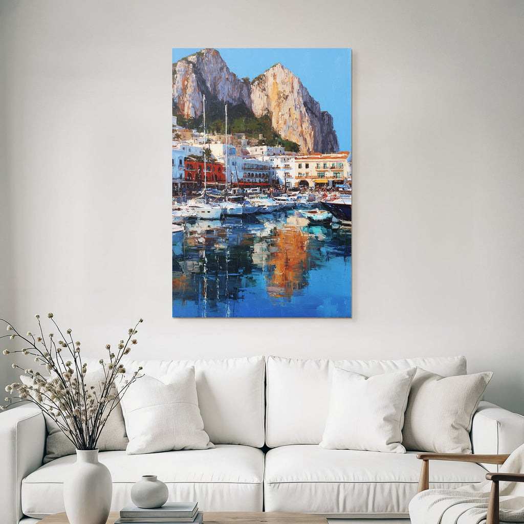Lebendiger Hafen Mit Booten Und Klippen Impressionistische Malerei