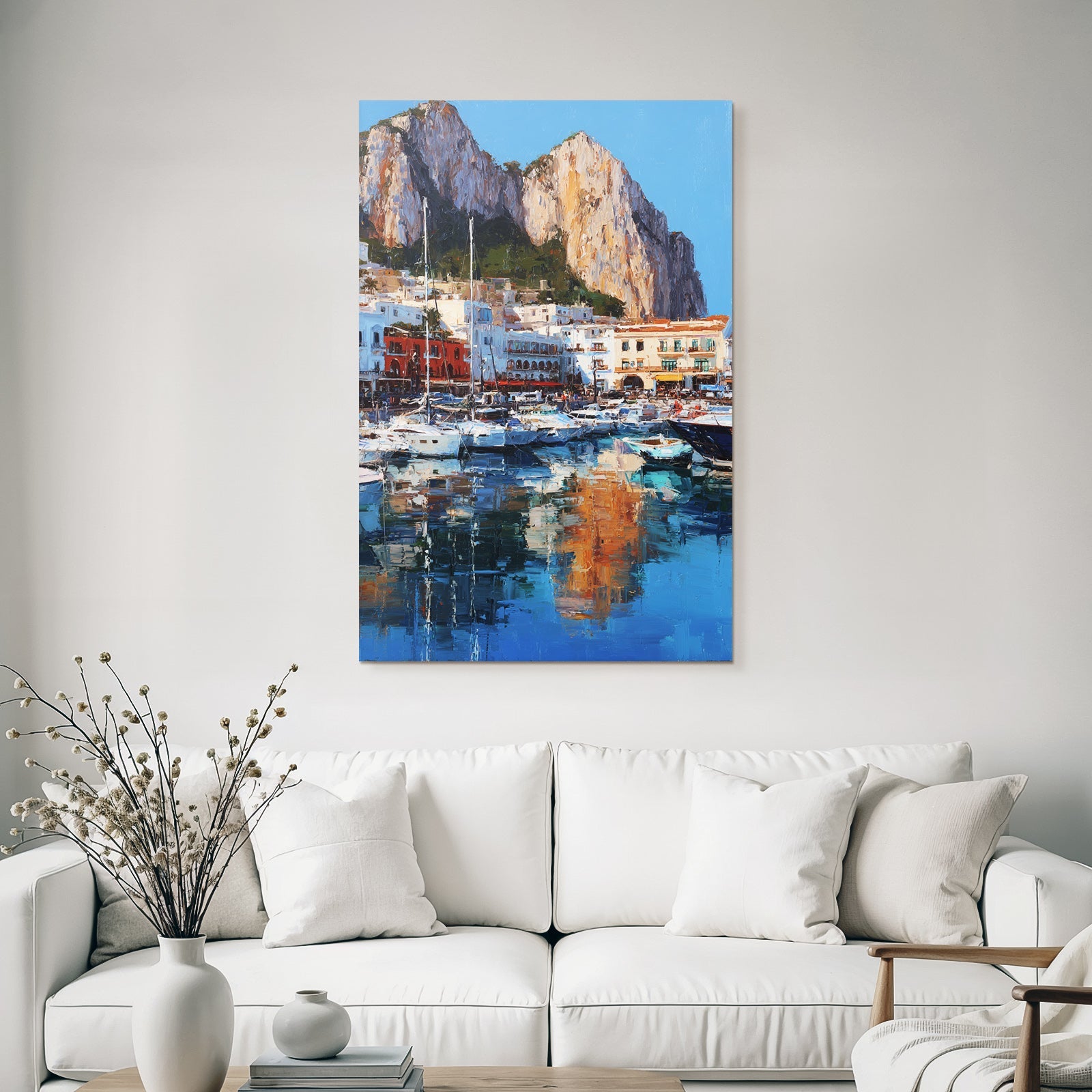 Lebendiger Hafen Mit Booten Und Klippen Impressionistische Malerei