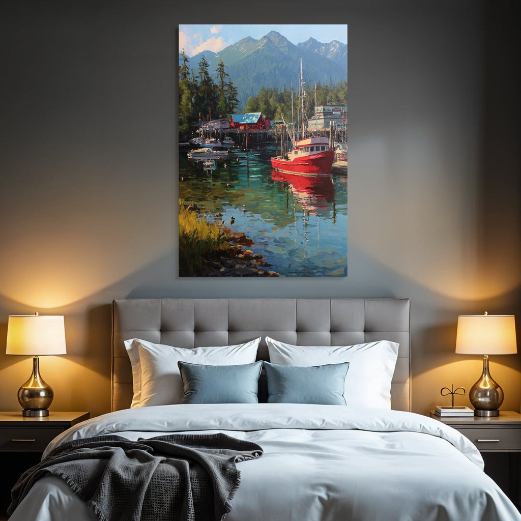 Lebendiger Hafen Mit Boten Reflektionen Und Bergufern