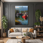 Lebendiger Hafen Mit Boten Reflektionen Und Bergufern
