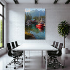 Lebendiger Hafen Mit Boten Reflektionen Und Bergufern