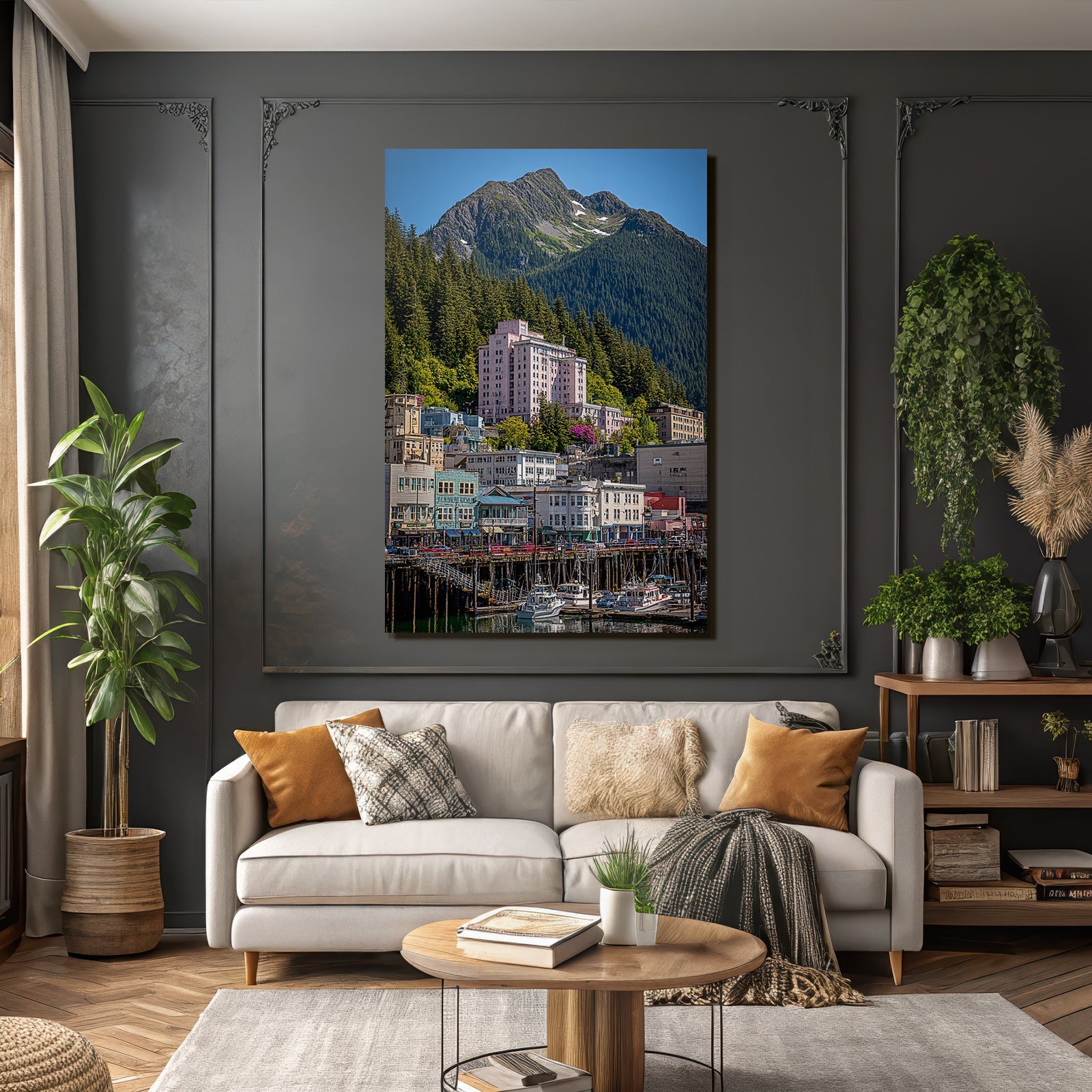 Malerischer Hafen Vor Berglandschaft Sonnig