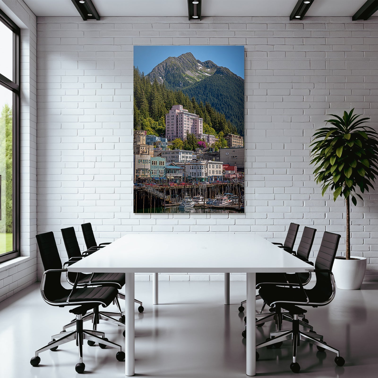 Malerischer Hafen Vor Berglandschaft Sonnig