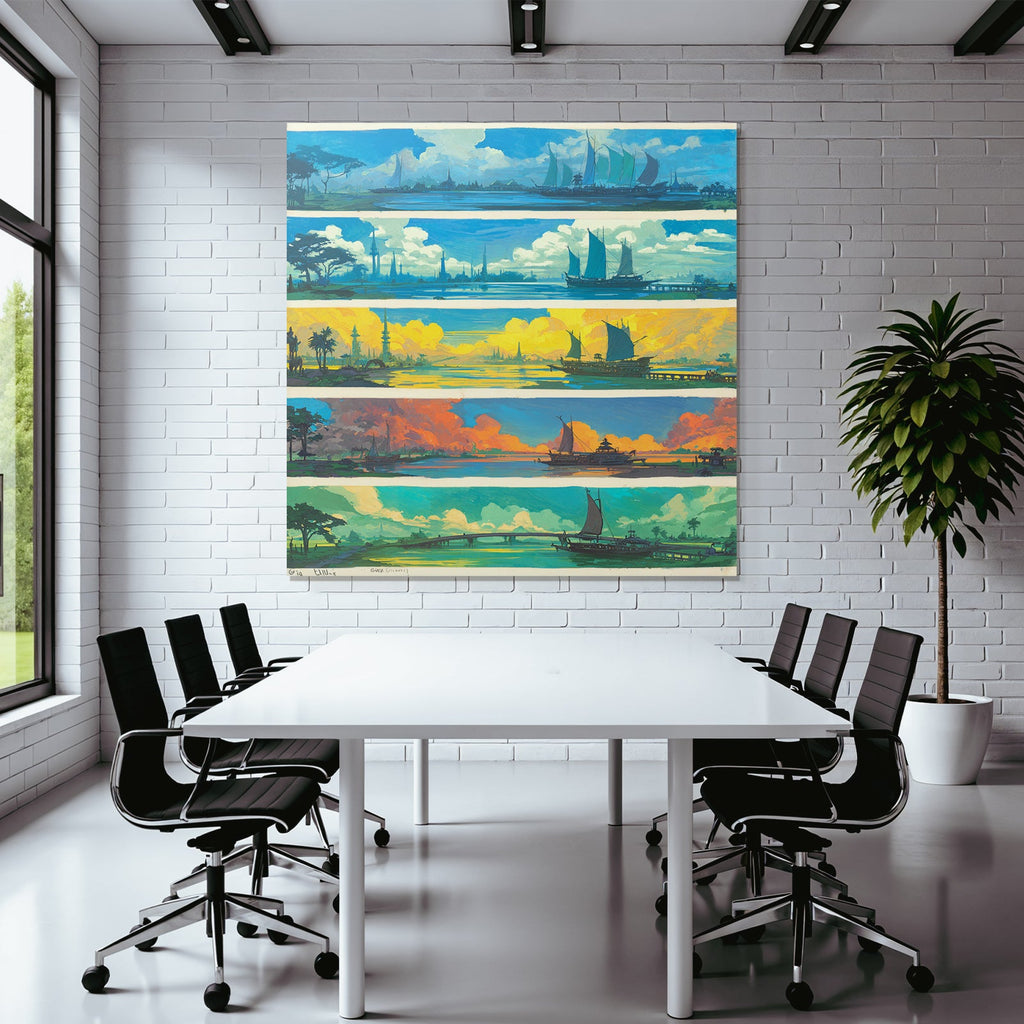 Bunte Seascapes Konzeptkunst Landlandschaften Boote Atmosphärische Bedingungen