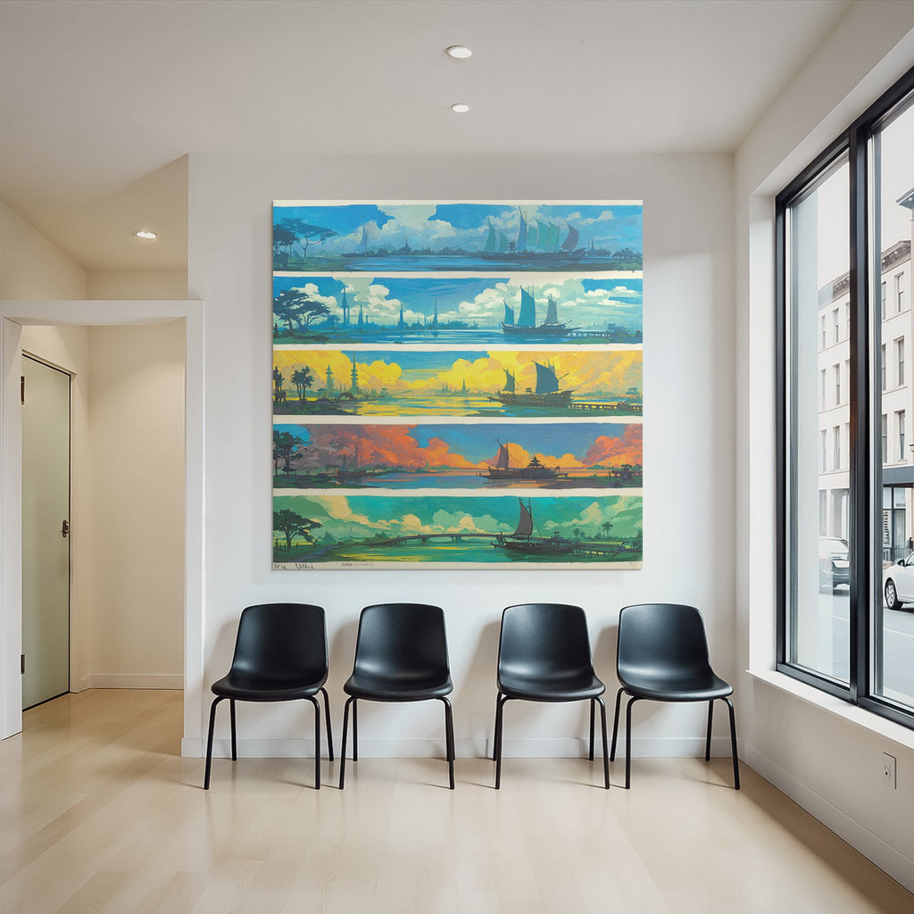 Bunte Seascapes Konzeptkunst Landlandschaften Boote Atmosphärische Bedingungen