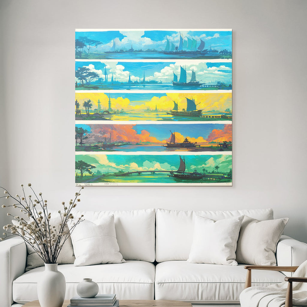 Bunte Seascapes Konzeptkunst Landlandschaften Boote Atmosphärische Bedingungen