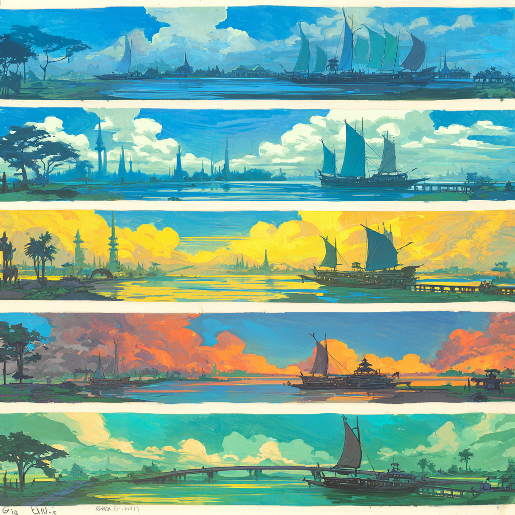 Bunte Seascapes Konzeptkunst Landlandschaften Boote Atmosphärische Bedingungen | Boote und Schiffe | Mobilitaet und Technik