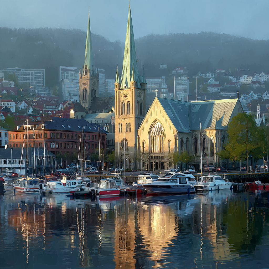 Friedlicher Wasserfront Haus Mit Spitzen Boote Reflexionen Berglandschaft | Boote und Schiffe | Mobilitaet und Technik