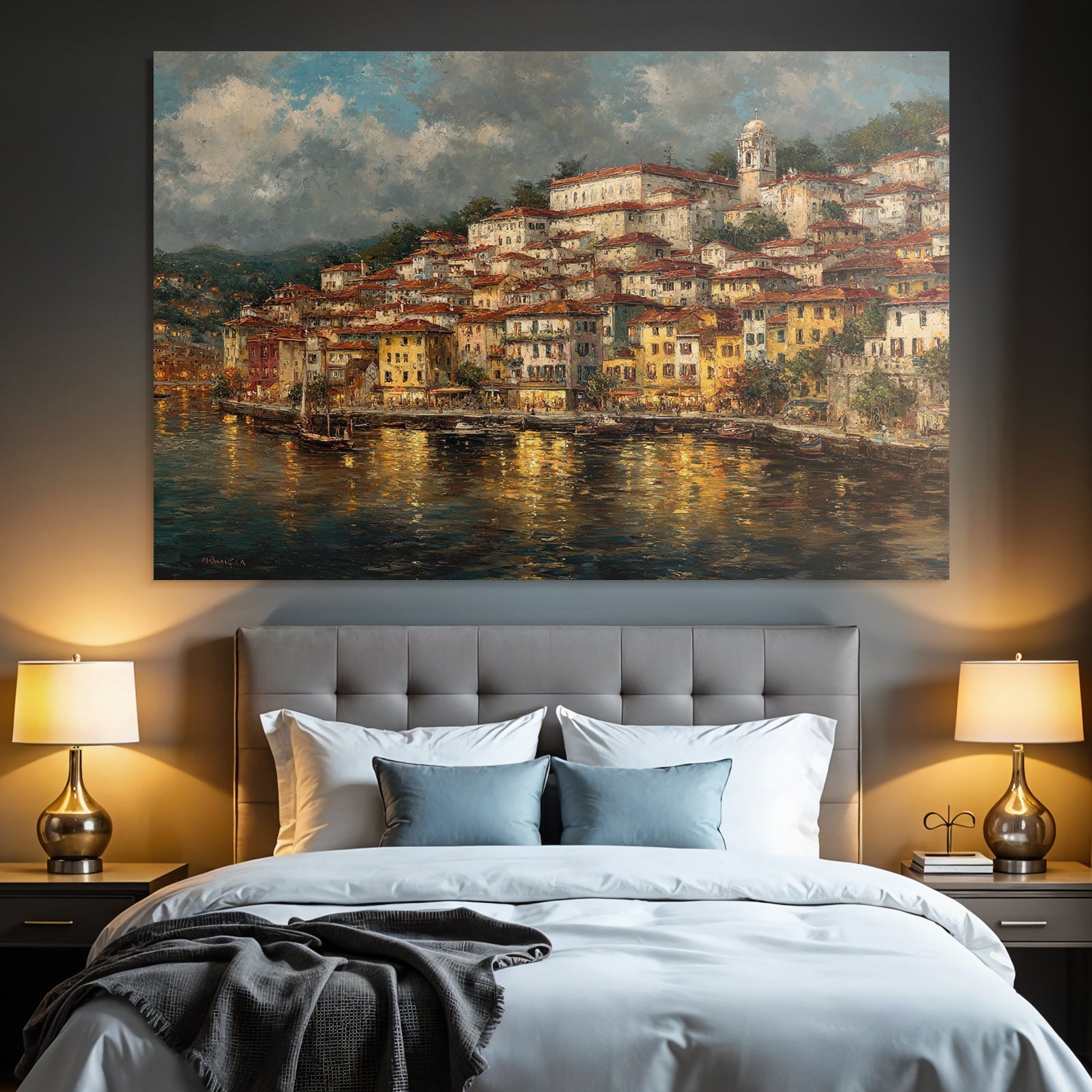 Bunte Stadt Am Wasser Mediterraner Architektur