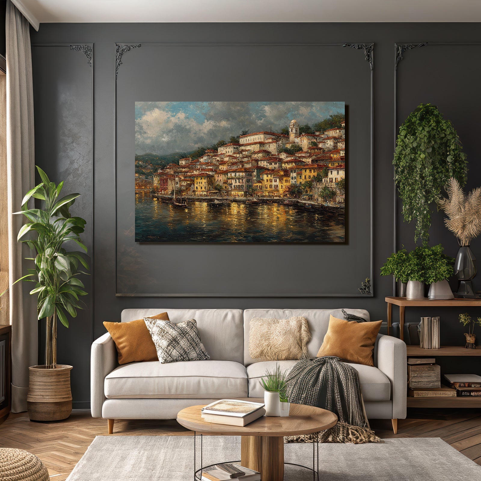 Bunte Stadt Am Wasser Mediterraner Architektur