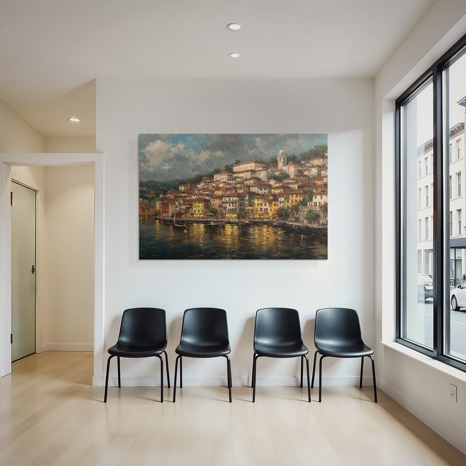 Bunte Stadt Am Wasser Mediterraner Architektur