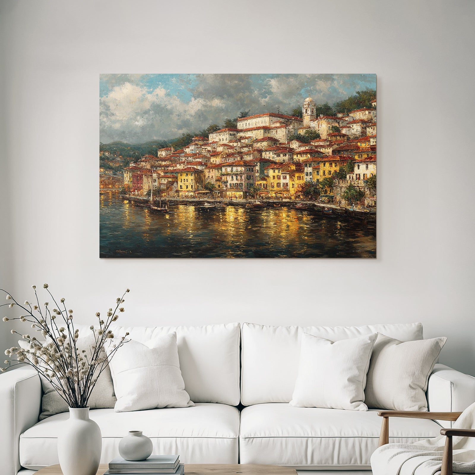 Bunte Stadt Am Wasser Mediterraner Architektur