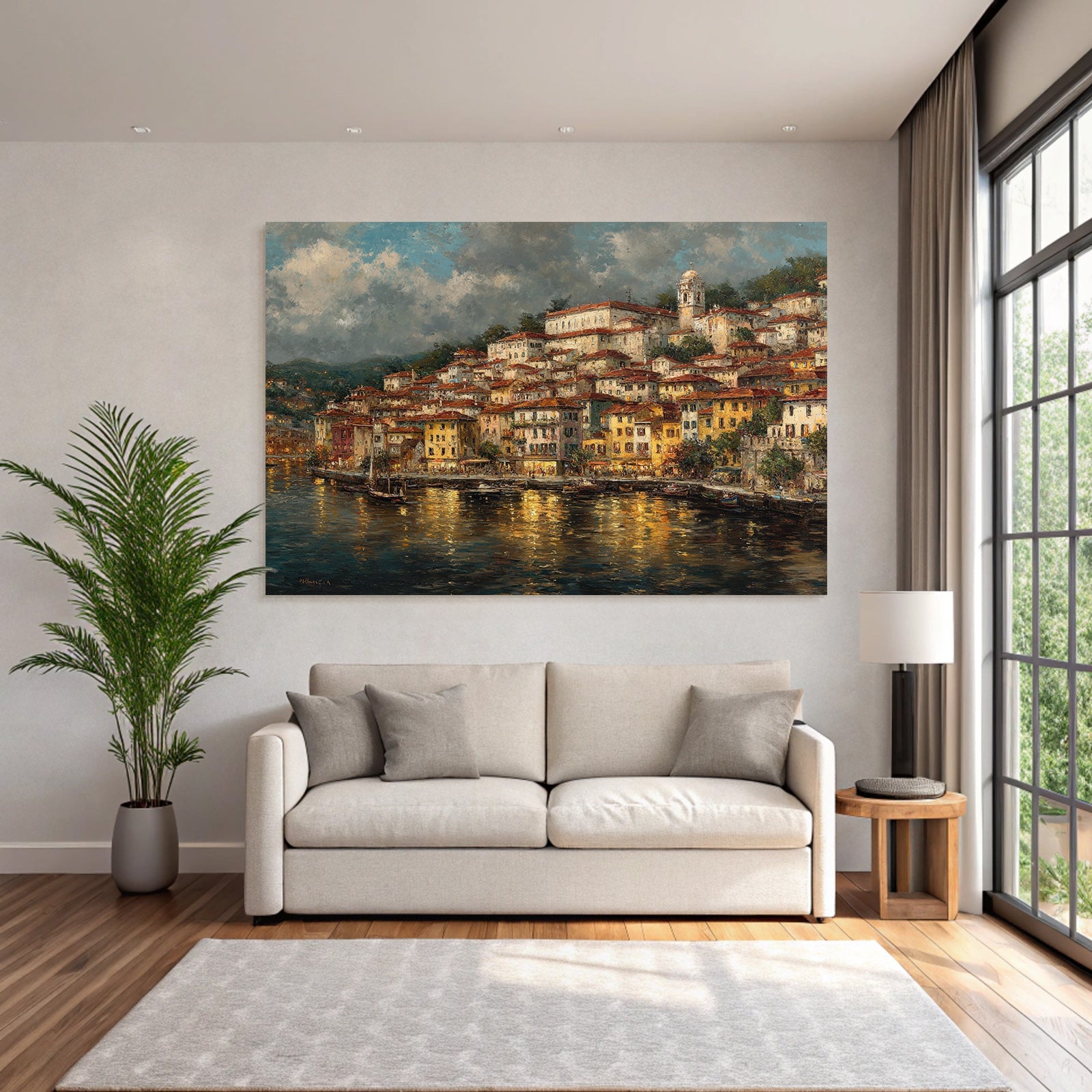 Bunte Stadt Am Wasser Mediterraner Architektur