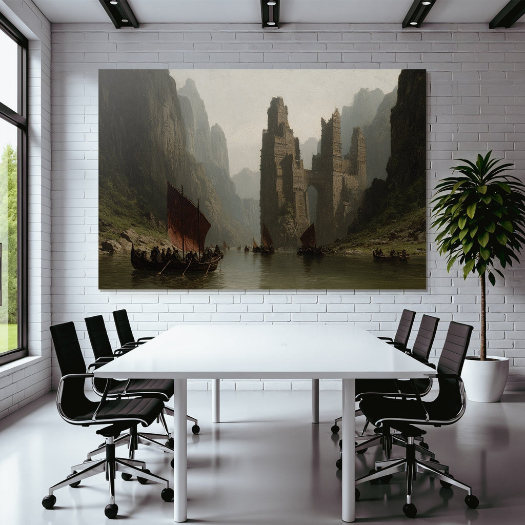 Dramatische Landschaft Kliffs Und Uralt Ruinen Mit Boote An Der Wasserstrasse