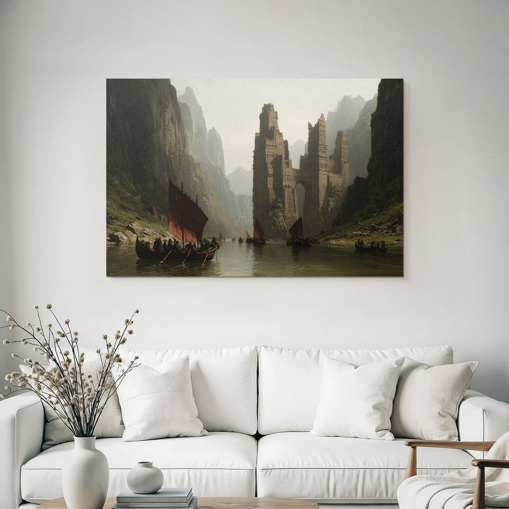 Dramatische Landschaft Kliffs Und Uralt Ruinen Mit Boote An Der Wasserstrasse