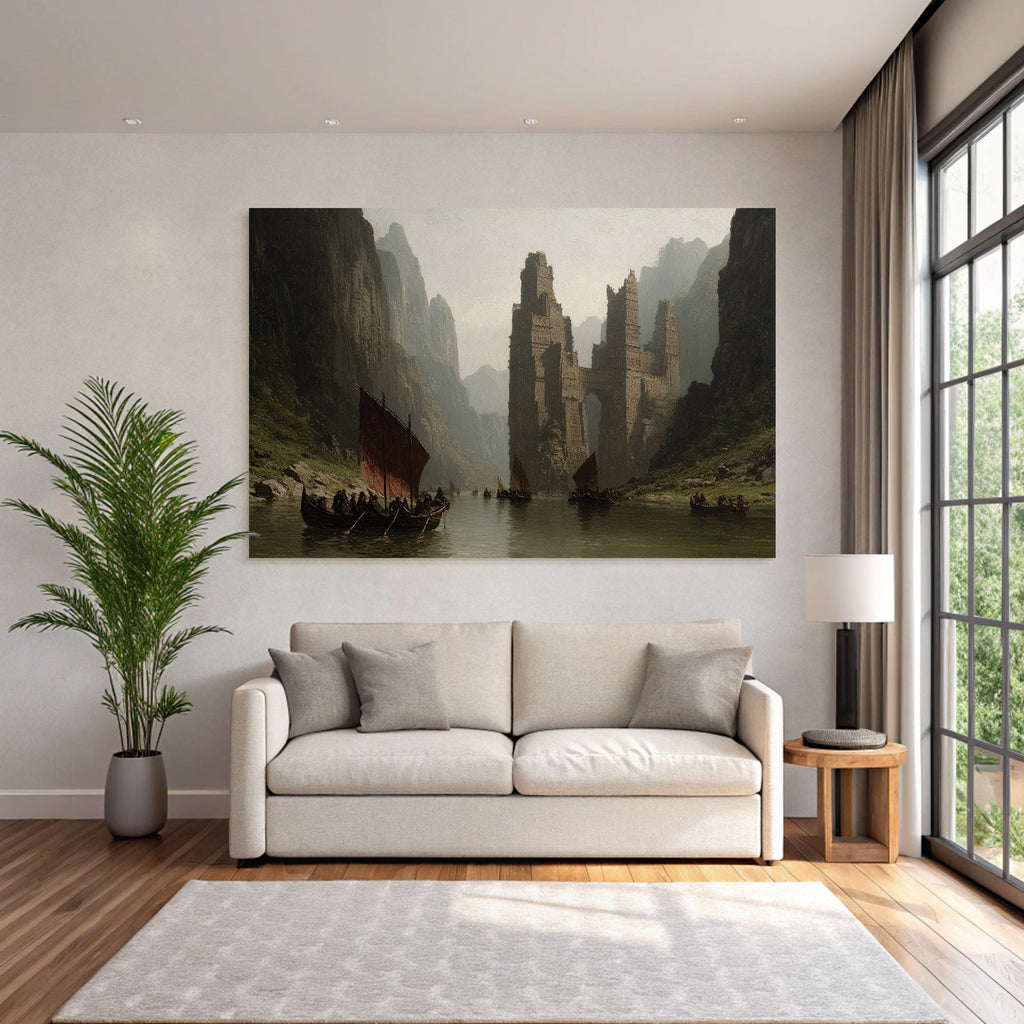 Dramatische Landschaft Kliffs Und Uralt Ruinen Mit Boote An Der Wasserstrasse