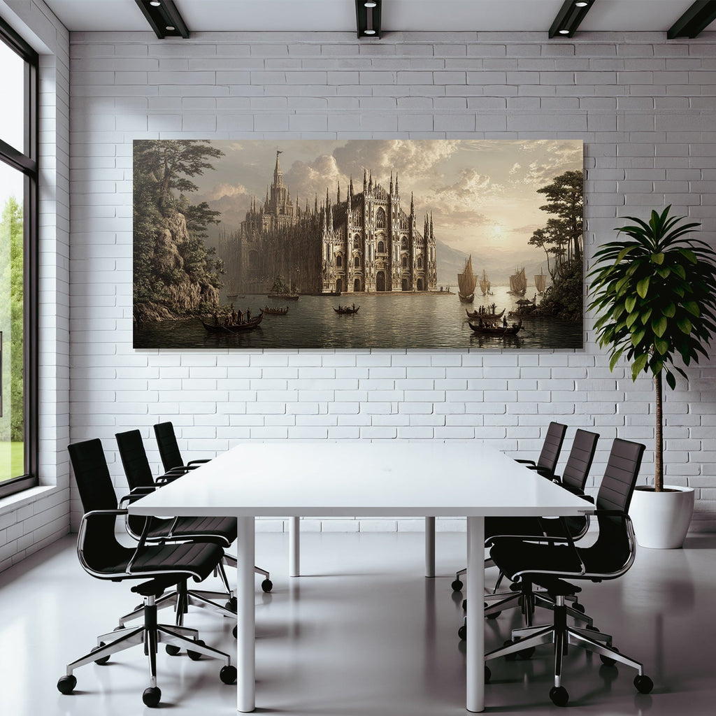Fantastische Landschaft Kathedrale Wasser Boote Grüne Umgebung Mountains