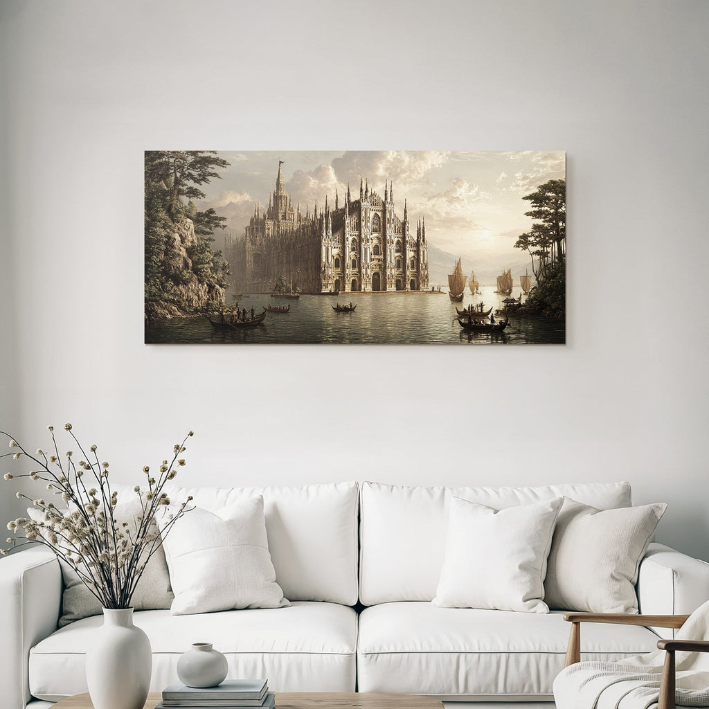 Fantastische Landschaft Kathedrale Wasser Boote Grüne Umgebung Mountains