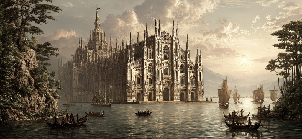 Fantastische Landschaft Kathedrale Wasser Boote Grüne Umgebung Mountains | Boote und Schiffe | Mobilitaet und Technik