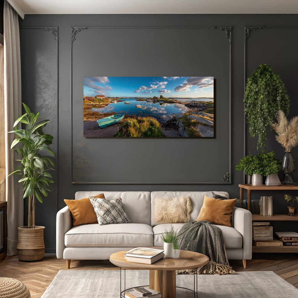 Friedliche Küstenlandschaft Mit Hafen Und Boote