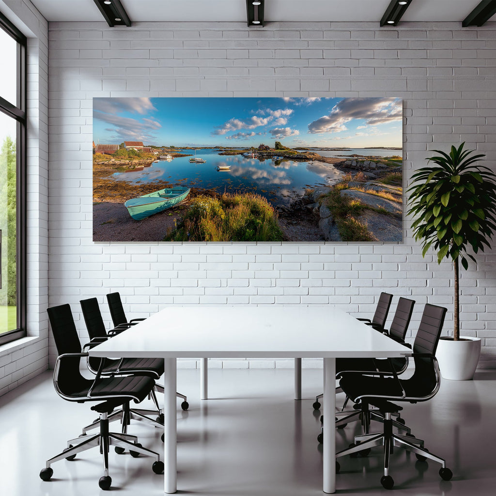 Friedliche Küstenlandschaft Mit Hafen Und Boote