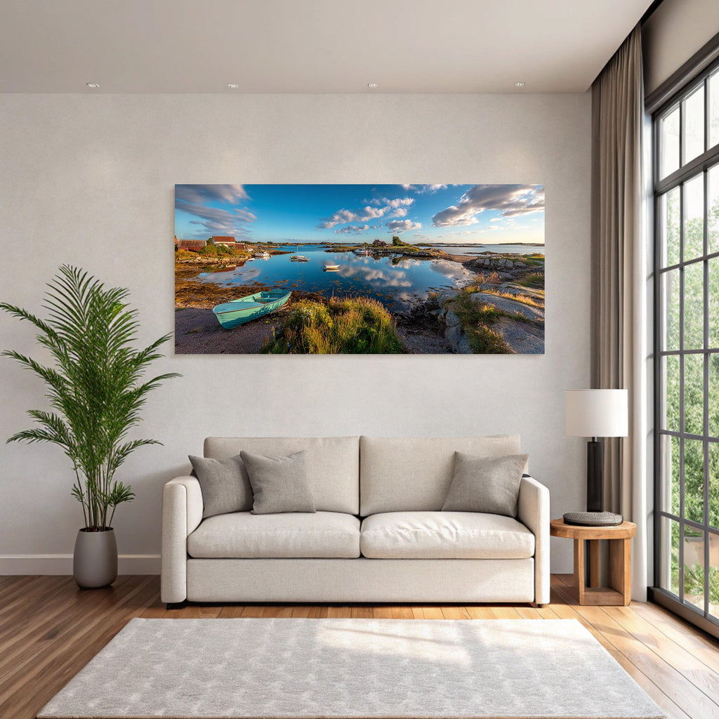 Friedliche Küstenlandschaft Mit Hafen Und Boote