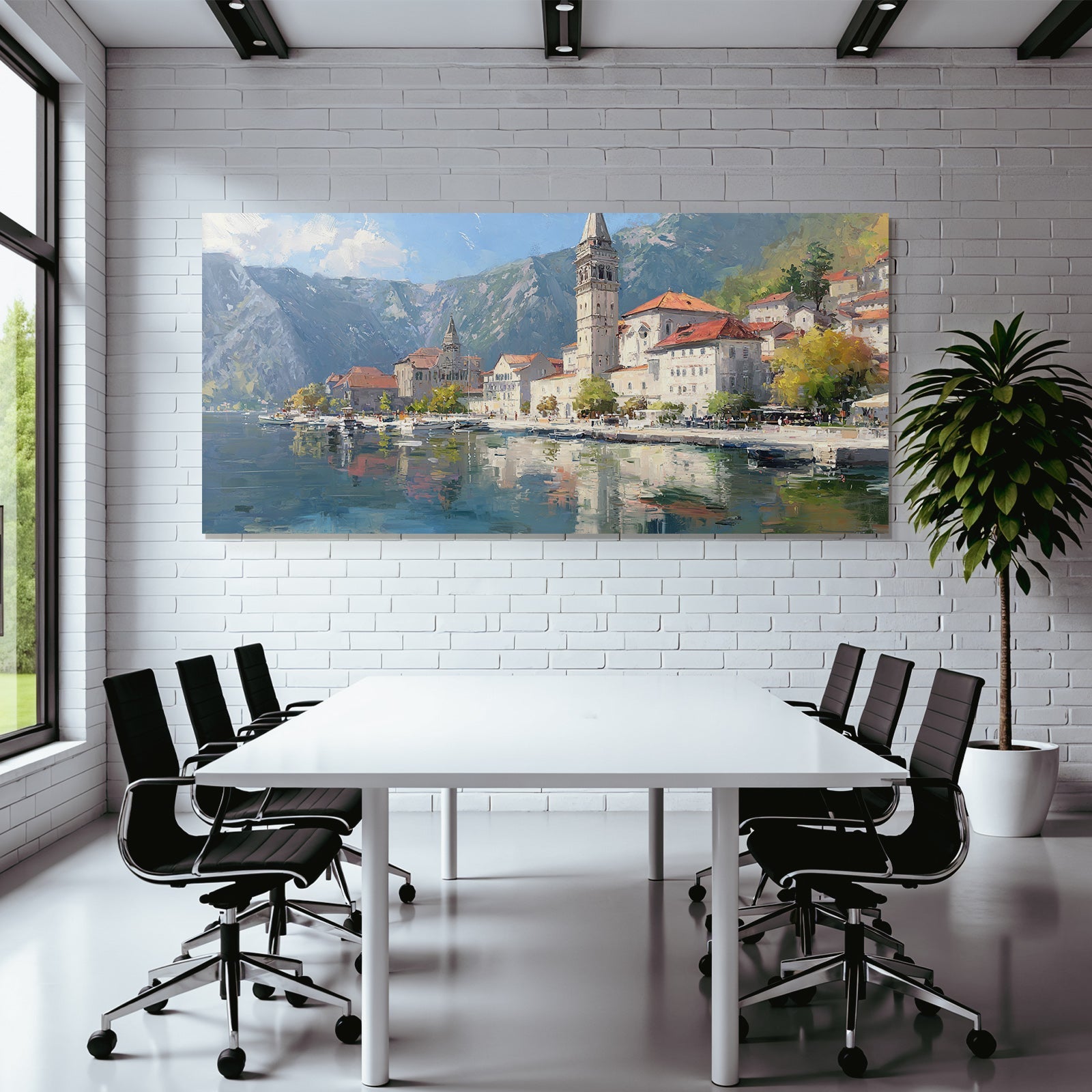 Küstendorf Mit Roten Dächern Und Reflexionen Im Wasser