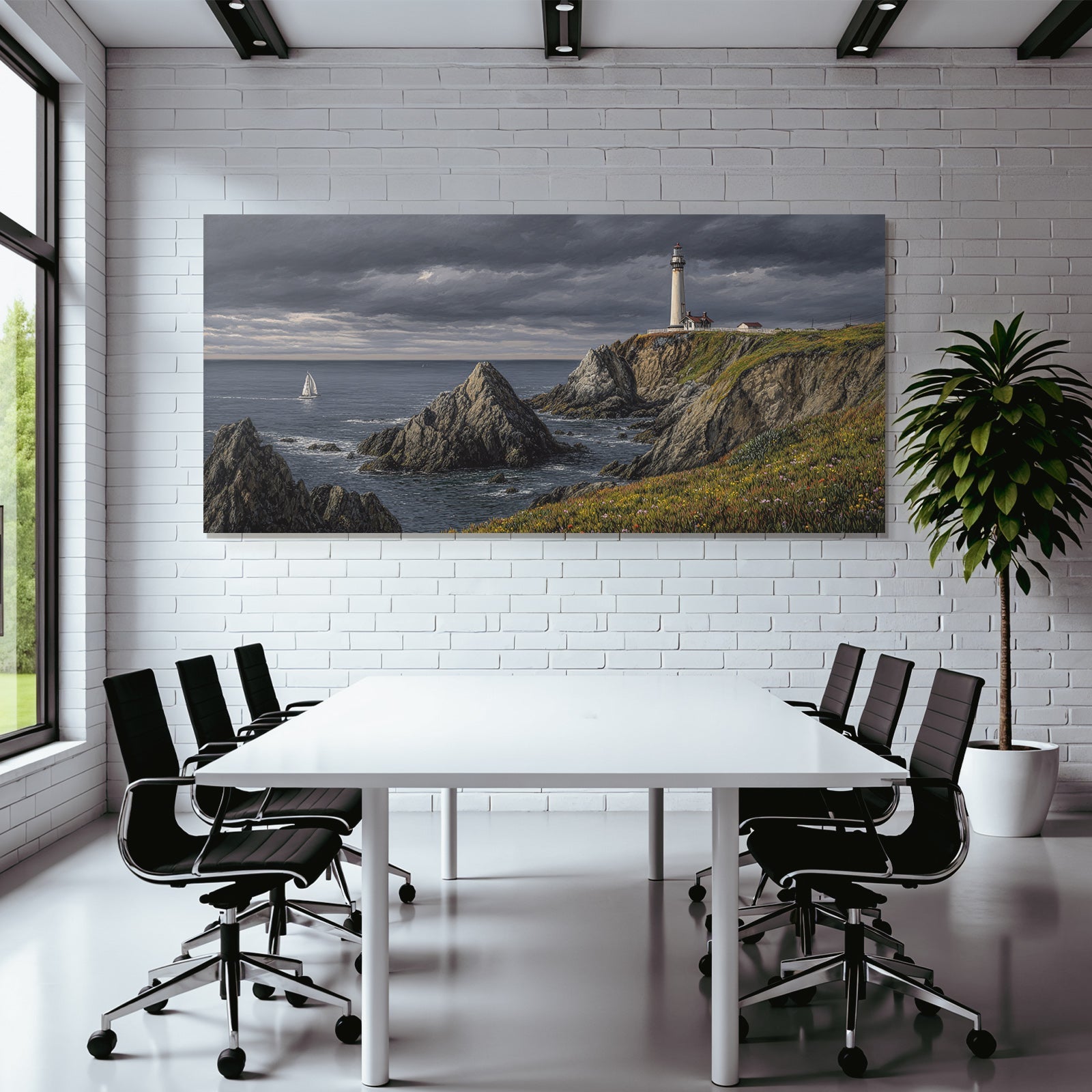Küstenschönheit Mit Leuchtturm Und Segelschiff