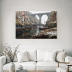 Küstliche Landschaft Mit Bogenbrücke Und Boot Am Ufer