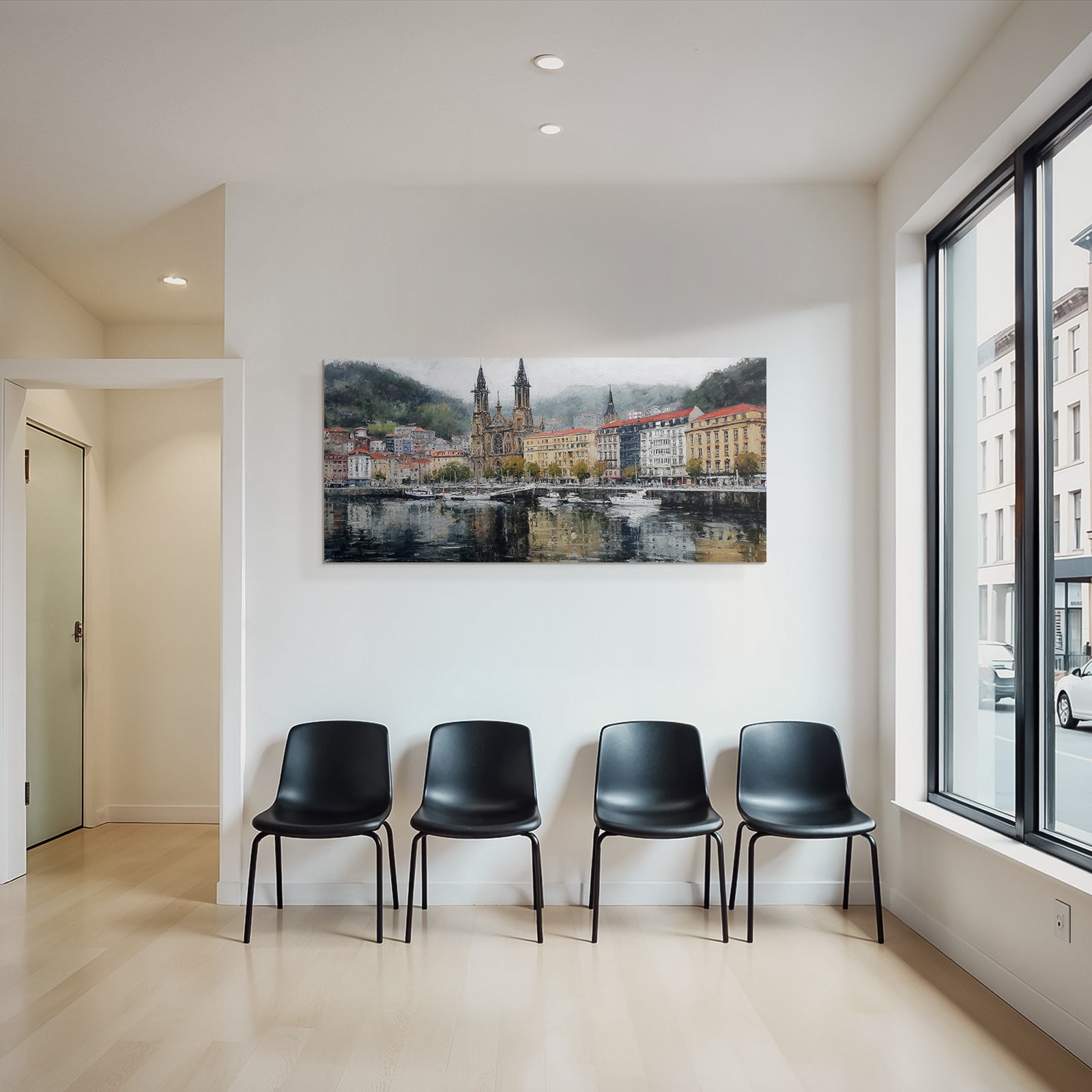 Malerei Wasserfront Szene Mit Roten Dächer Kirche Impressionistisch
